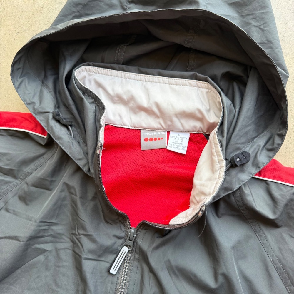 Prospirit Windbreaker Jacket Mens L Gray Red Full Zip Hooded Sporty Athleisure - Picture 8 of 11